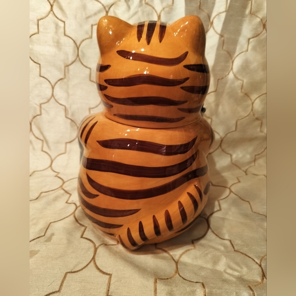 Cookie Jar Cat Holding Fish CKAO yellow cat Vintage in great condition - Picture 6 of 11